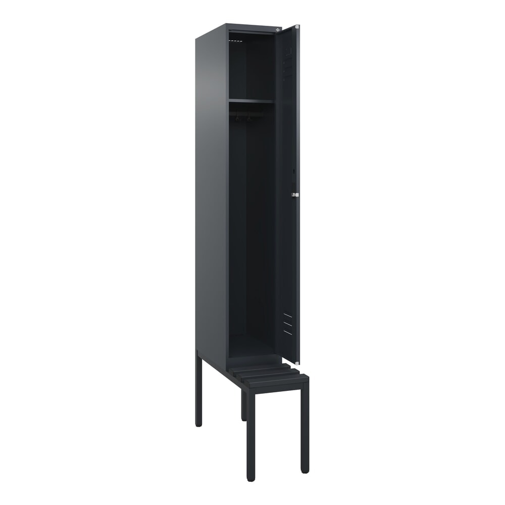Produktabbildung: C+P Spind Classic PLUS, 1 Abteil, HxBxT 2.120 x 300 x 815 mm, Zylinderschloss, untergebaute Bank aus Kunststoff, anthrazitgrau, anthrazitgrau