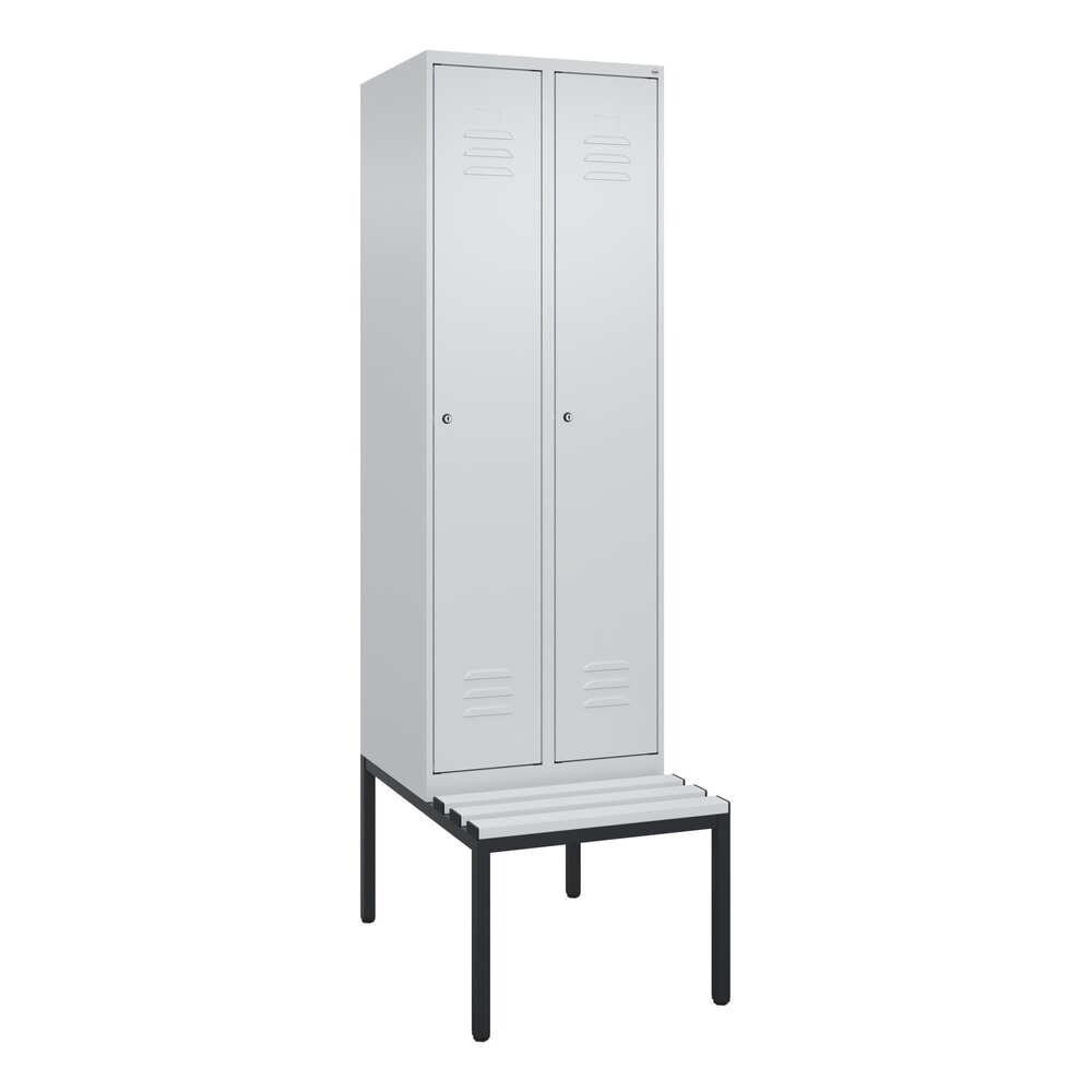 Produktabbildung Nr. 9: C+P Spind Classic PLUS, 2 Abteile, HxBxT 2.120 x 600 x 815 mm, Zylinderschloss, untergebaute Bank aus Kunststoff, lichtgrau, lichtgrau