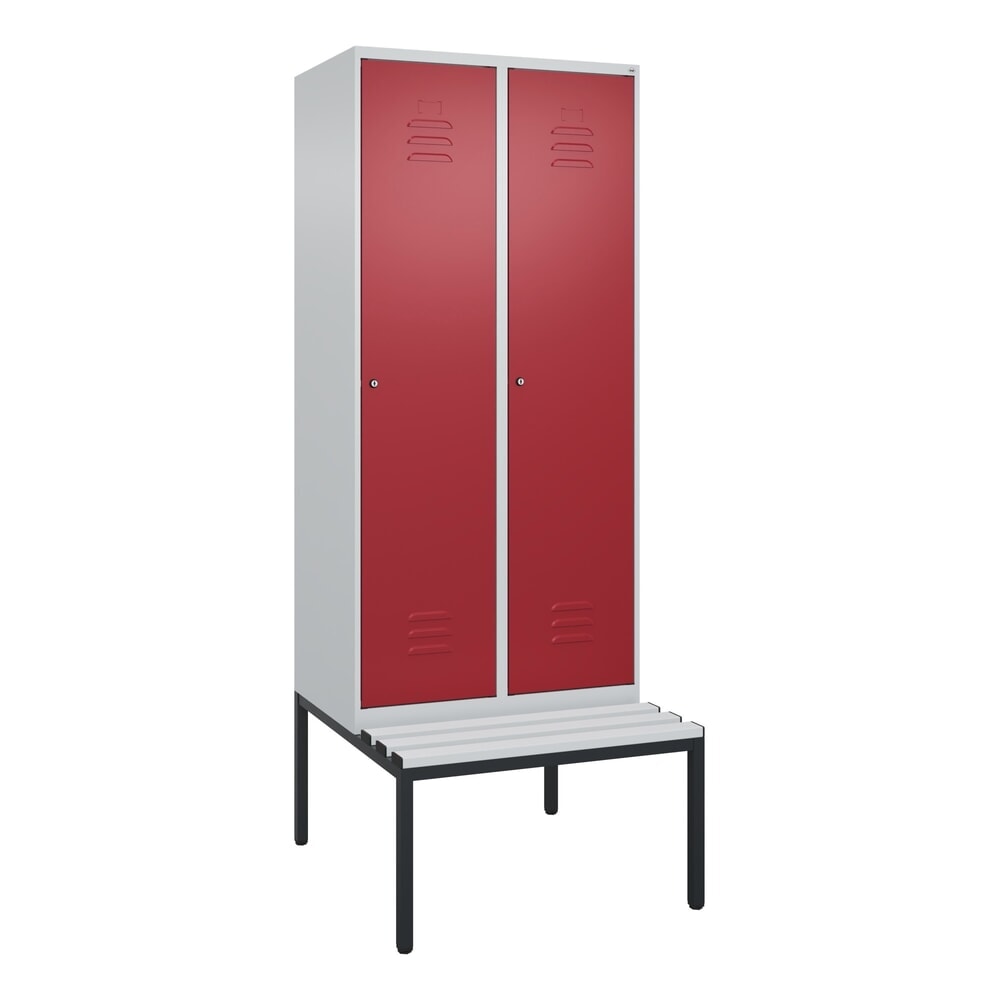 Produktabbildung Nr. 9: C+P Spind Classic PLUS, 2 Abteile, HxBxT 2.120 x 800 x 815 mm, Zylinderschloss, untergebaute Bank aus Kunststoff, lichtgrau, rubinrot