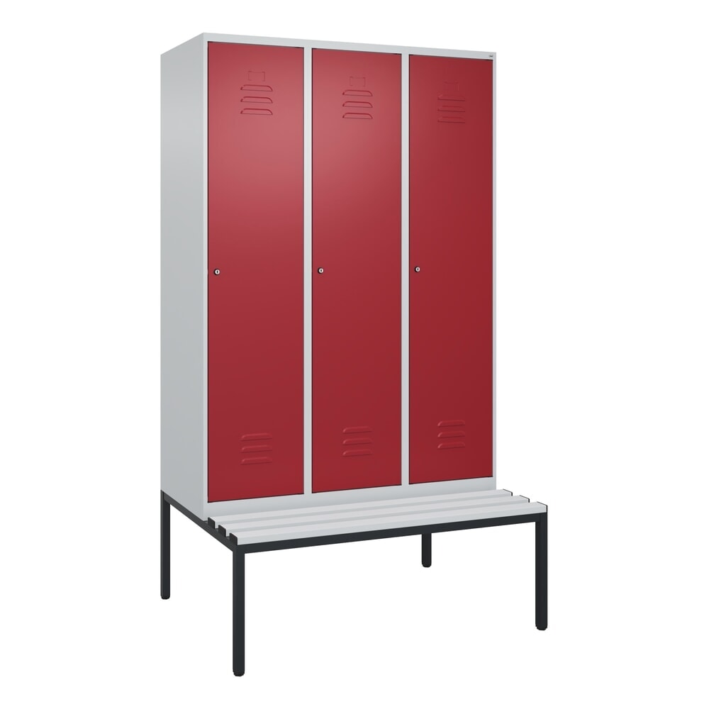 Produktabbildung Nr. 9: C+P Spind Classic PLUS, 3 Abteile, HxBxT 2.120 x 1.200 x 815 mm, Zylinderschloss, untergebaute Bank aus Kunststoff, lichtgrau, rubinrot