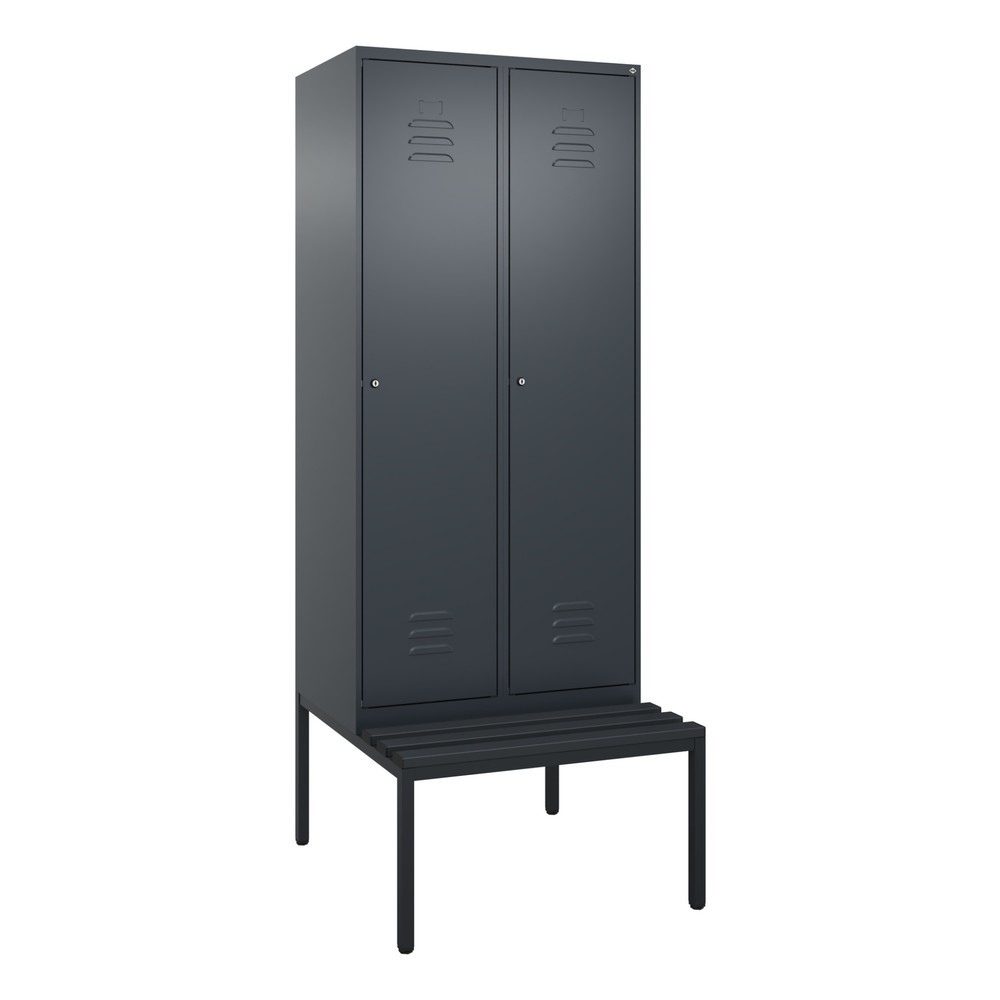 Produktabbildung: C+P Spind Classic PLUS, 2 Abteile, Trennwand, HxBxT 2.120 x 800 x 815 mm, Zylinderschloss, Trennwand, untergebaute Bank aus Kunststoff, anthrazitgrau, anthrazitgrau