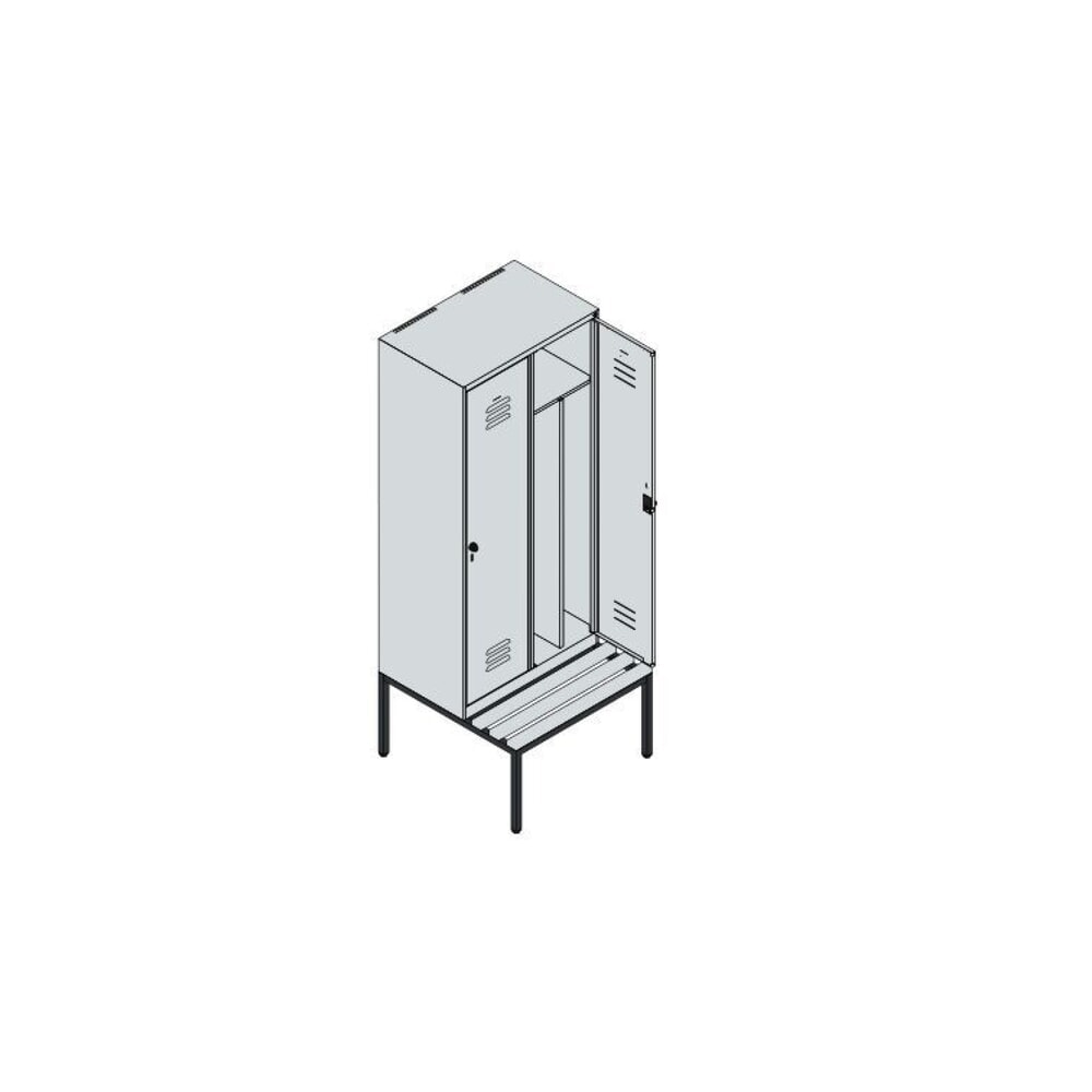 Produktabbildung Nr. 8: C+P Spind Classic PLUS, 2 Abteile, Trennwand, HxBxT 2.120 x 800 x 815 mm, für Vorhängeschloss, Trennwand, untergebaute Bank aus Buche, lichtgrau, enzianblau