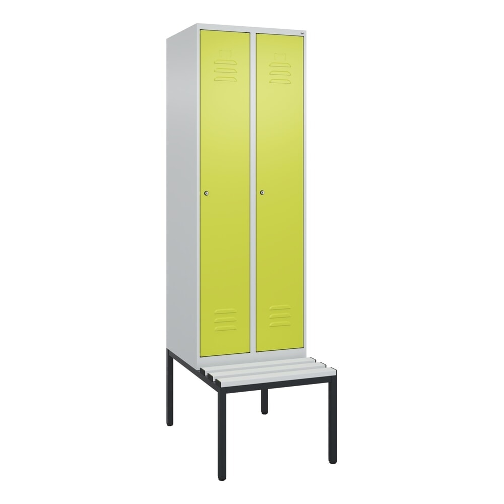 Produktabbildung Nr. 9: C+P Spind Classic PLUS, 2 Abteile, Trennwand, HxBxT 2.120 x 600 x 815 mm, Zylinderschloss, Trennwand, untergebaute Bank aus Kunststoff, lichtgrau, clowngrün