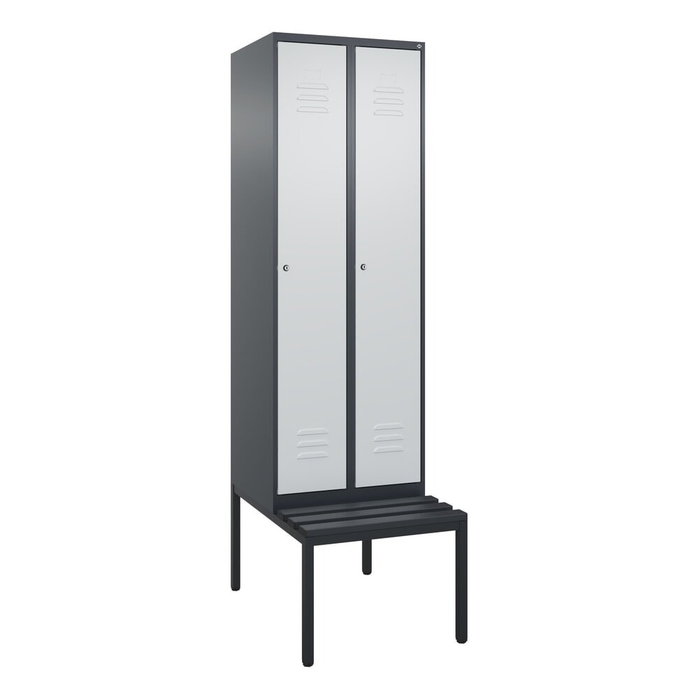 Produktabbildung Nr. 9: C+P Spind Classic PLUS, 2 Abteile, Trennwand, HxBxT 2.120 x 600 x 815 mm, Zylinderschloss, Trennwand, untergebaute Bank aus Kunststoff, anthrazitgrau, lichtgrau