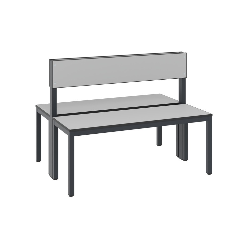 Produktabbildung: C+P Umkleidesitzbank Basic Plus, Länge 1.000 mm, doppelseitig, mit Rückenlehne, schwarzgrau/silbergrau
