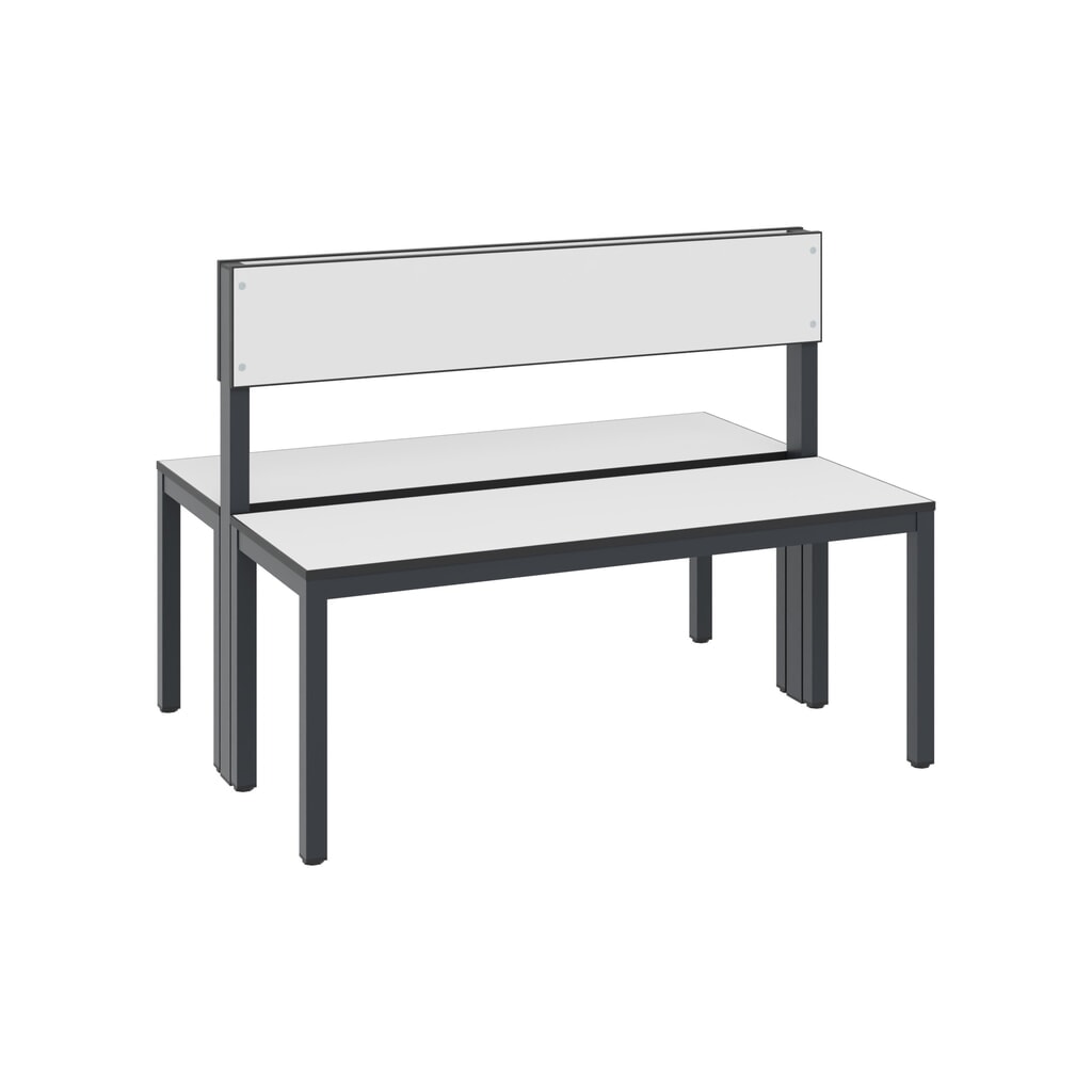 Produktabbildung Nr. 1: C+P Umkleidebank Basic Plus, Länge 1.000 mm, doppelseitig, mit Rückenlehne, schwarzgrau/weiß