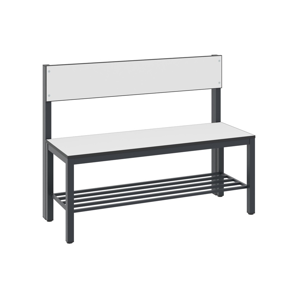 Produktabbildung Nr. 1: C+P Umkleidesitzbank Basic Plus, Länge 1.000 mm, einseitig, mit Rückenlehne, inkl. Schuhrost, schwarzgrau/weiß