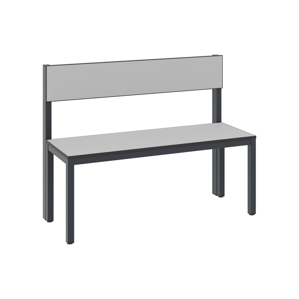 Produktabbildung Nr. 1: C+P Umkleidebank Basic Plus, Länge 1.000 mm, einseitig, mit Rückenlehne, schwarzgrau/silbergrau