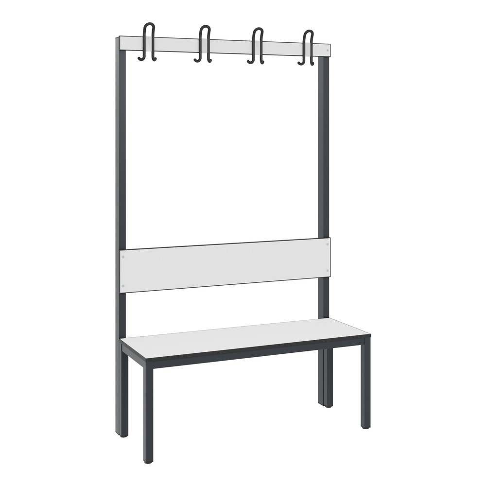Produktabbildung Nr. 1: C+P Umkleidesitzbank Basic Plus, Länge 1.000 mm, einseitig, mit Rückenlehne, 4 Doppelhaken, schwarzgrau/weiß