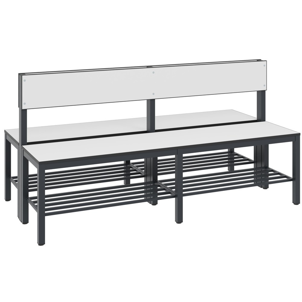 Produktabbildung Nr. 1: C+P Umkleidesitzbank Basic Plus, Länge 1.500 mm, doppelseitig, mit Rückenlehne, inkl. Schuhrost, schwarzgrau/weiß