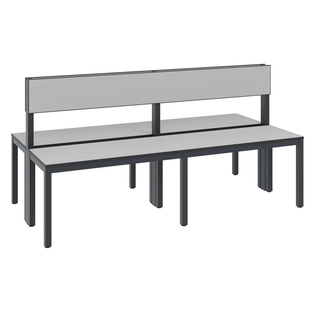 Produktabbildung: C+P Umkleidesitzbank Basic Plus, Länge 1.500 mm, doppelseitig, mit Rückenlehne, schwarzgrau/silbergrau