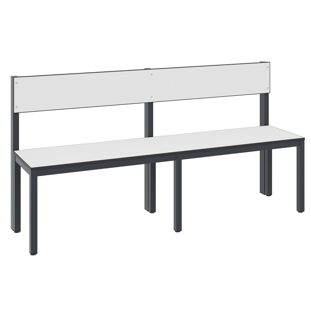 Produktabbildung Nr. 1: C+P Umkleidebank Basic Plus, Länge 1.500 mm, einseitig, mit Rückenlehne, schwarzgrau/weiß