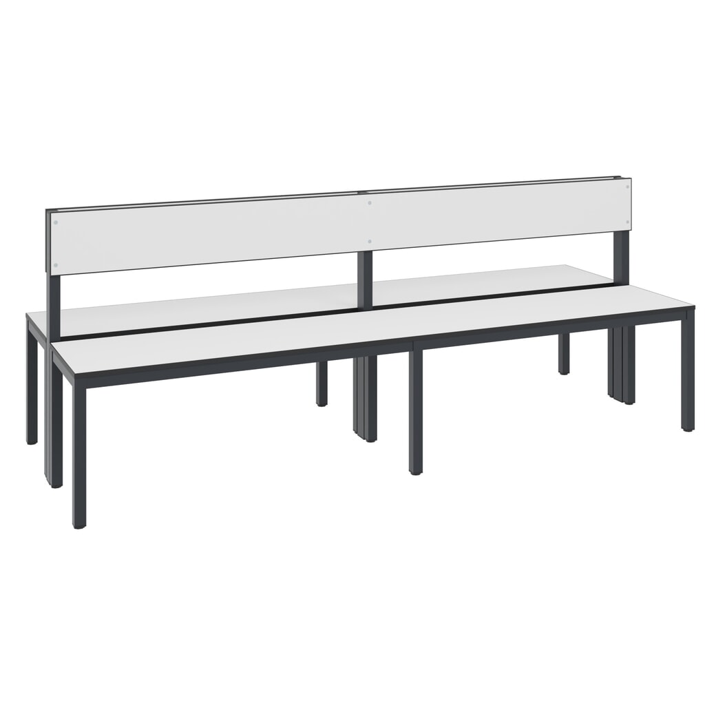 Produktabbildung Nr. 1: C+P Umkleidebank Basic Plus, Länge 1.960 mm, doppelseitig, mit Rückenlehne, schwarzgrau/weiß