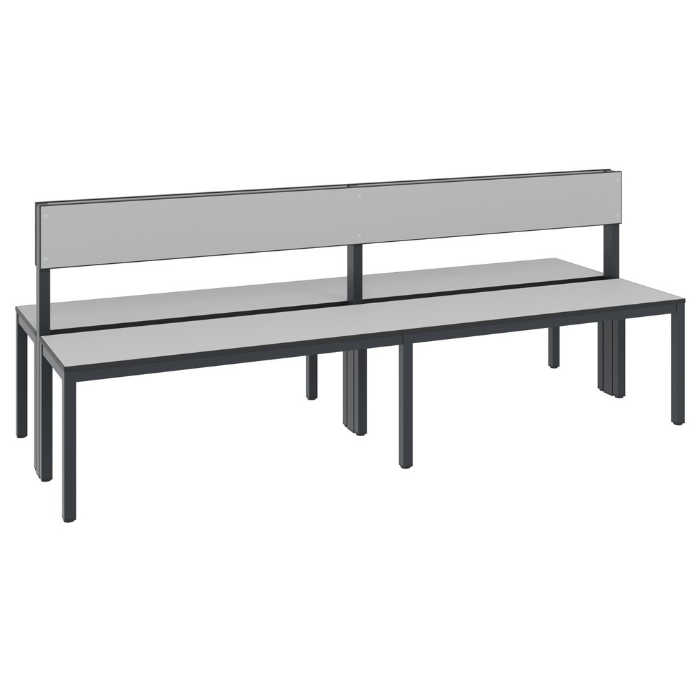 Produktabbildung: C+P Umkleidesitzbank Basic Plus, Länge 1.960 mm, doppelseitig, mit Rückenlehne, schwarzgrau/silbergrau