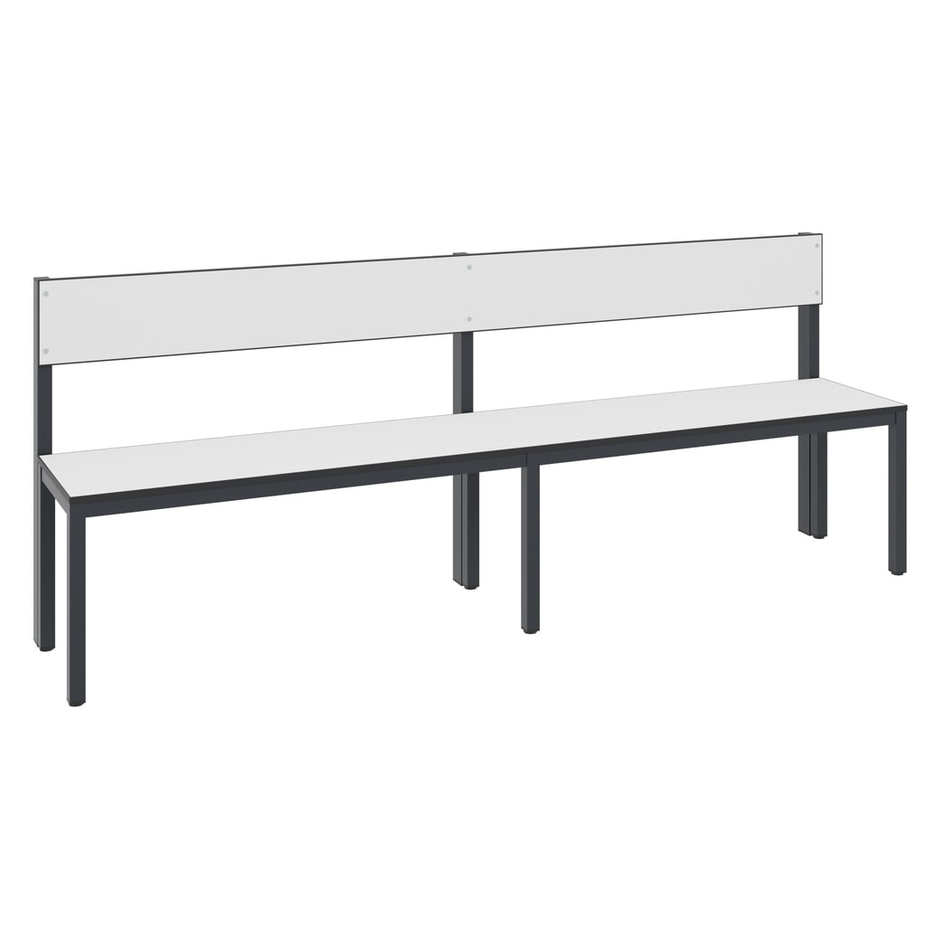 C+P Umkleidebank Basic Plus, Länge 1.960 mm, einseitig, mit Rückenlehne, schwarzgrau/weiß Produktabbildung Nr. 1: C+P Umkleidebank Basic Plus, Länge 1.960 mm, einseitig, mit Rückenlehne, schwarzgrau/weiß