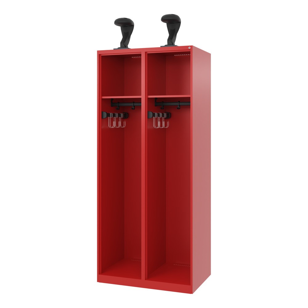 Illustration du produit: C+P Vestiaire pompier EXPERT, patins, 2 compartiments, HxlxP 1 850 x 800 x 500 mm, rouge feu, avec support de casque