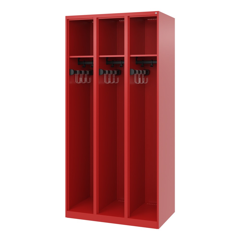 Illustration du produit: C+P Vestiaire pompier EXPERT, patins, 3 compartiments, HxlxP 1 850 x 900 x 500 mm, rouge feu
