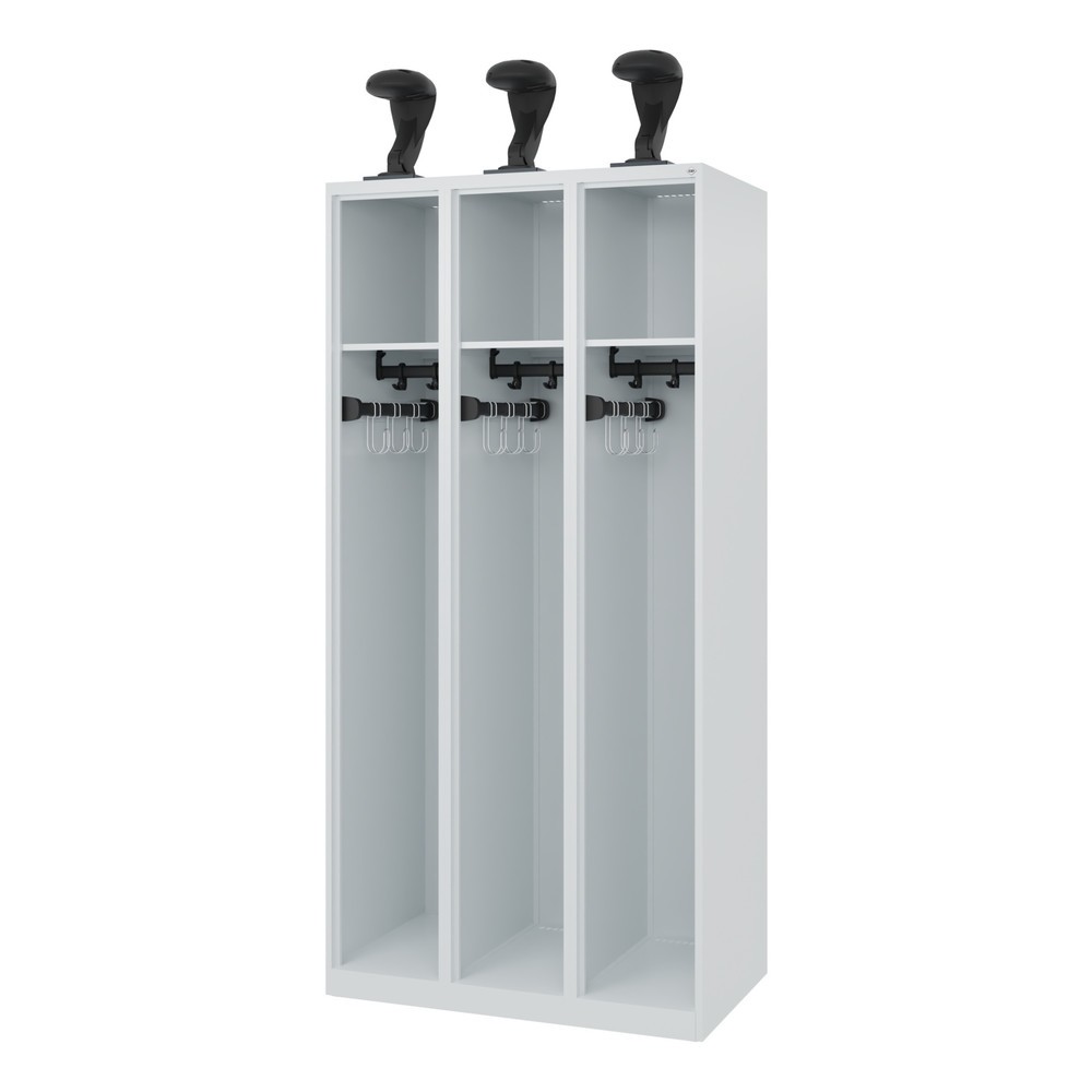 Illustration du produit: C+P Vestiaire pompier EXPERT, patins, 3 compartiments, HxlxP 1 850 x 900 x 500 mm, gris clair, avec support de casque