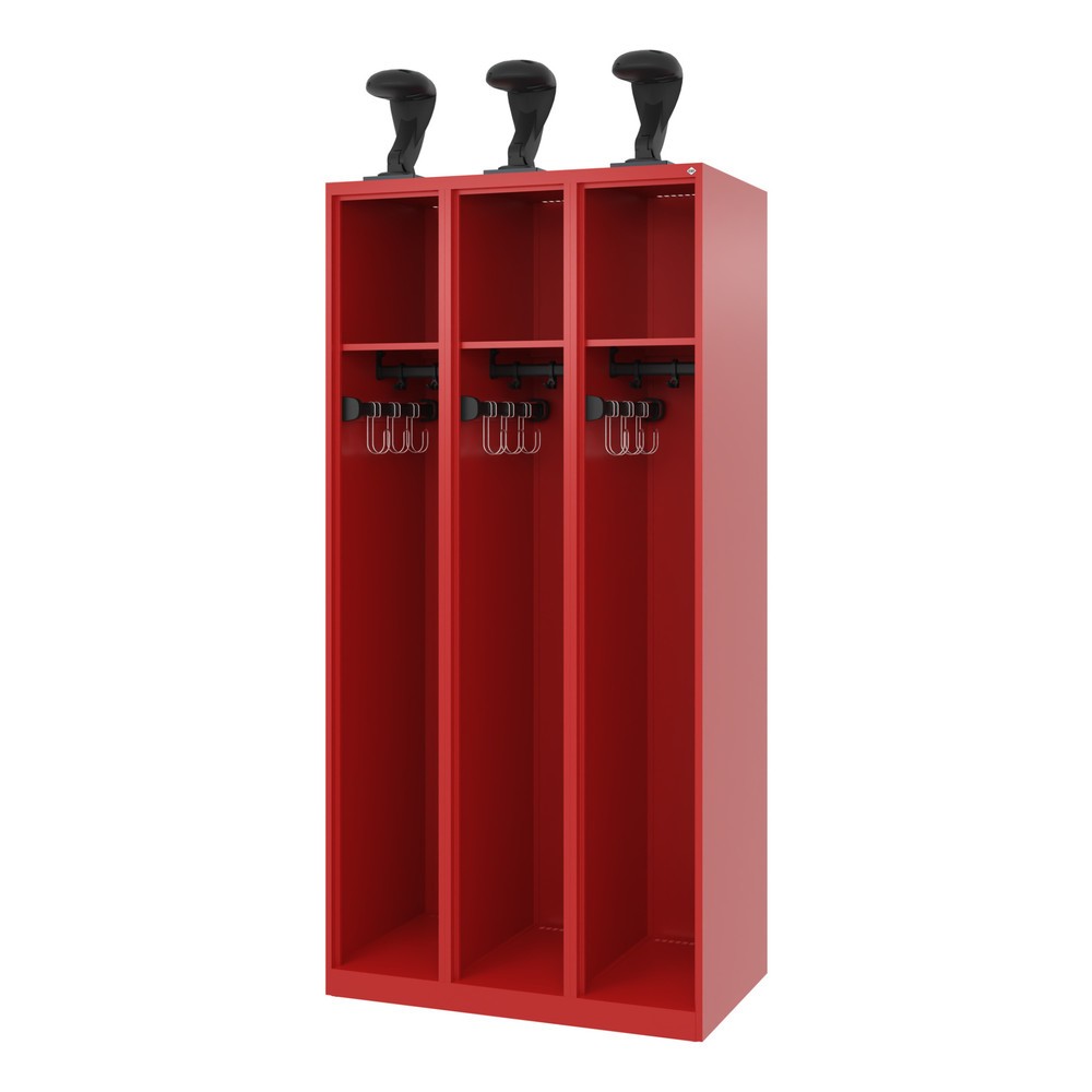 Illustration du produit: C+P Vestiaire pompier EXPERT, patins, 3 compartiments, HxlxP 1 850 x 900 x 500 mm, rouge feu, avec support de casque