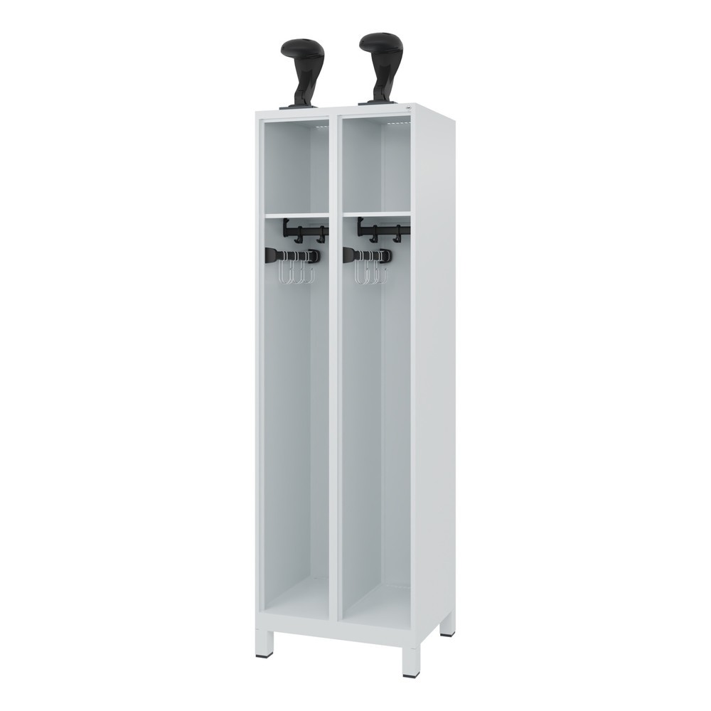 Illustration du produit: C+P Vestiaire pompier EXPERT, pieds, 2 compartiments, HxlxP 1 850 x 600 x 500 mm, gris clair, avec support de casque