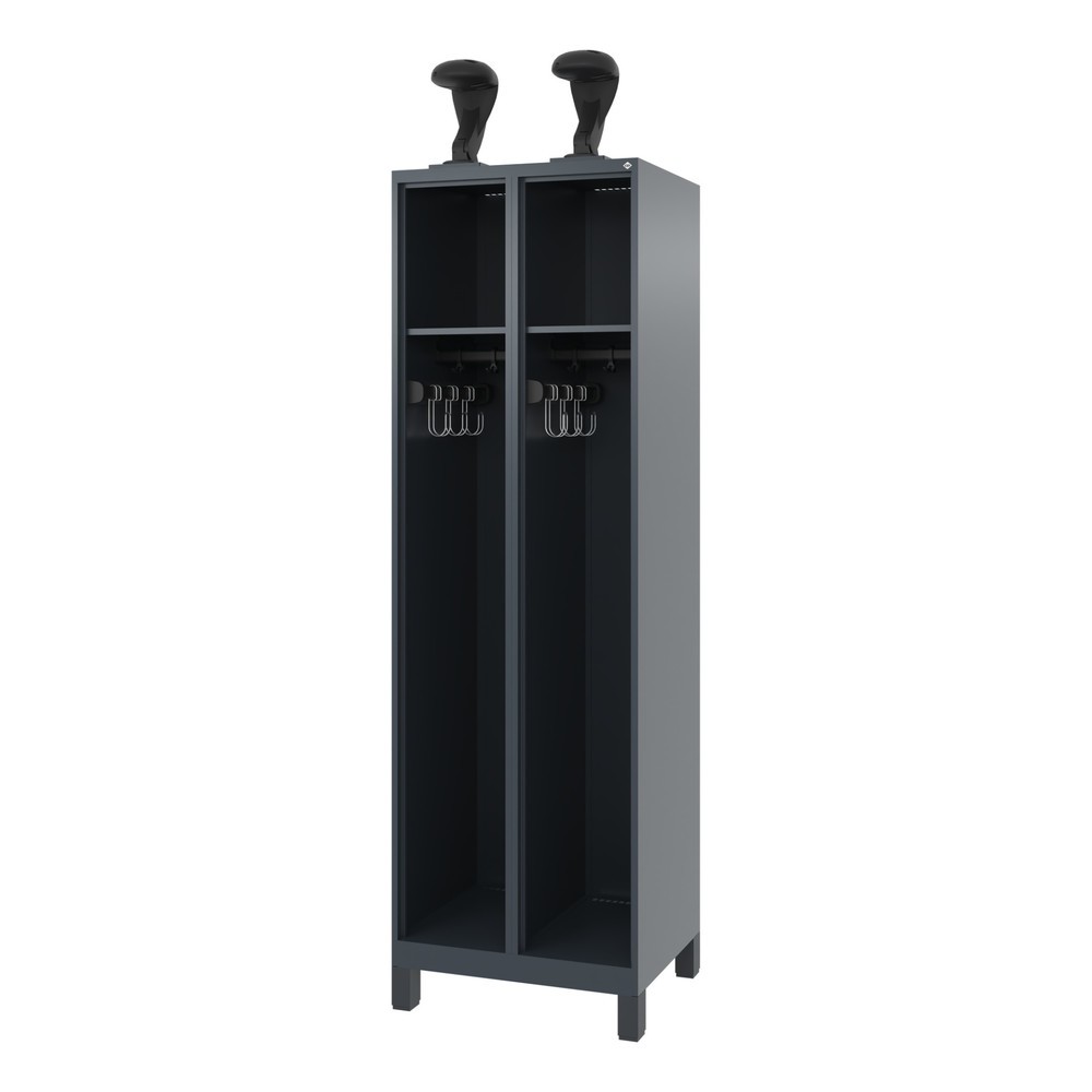 Illustration du produit: C+P Vestiaire pompier EXPERT, pieds, 2 compartiments, HxlxP 1 850 x 600 x 500 mm, gris anthracite, avec support de casque
