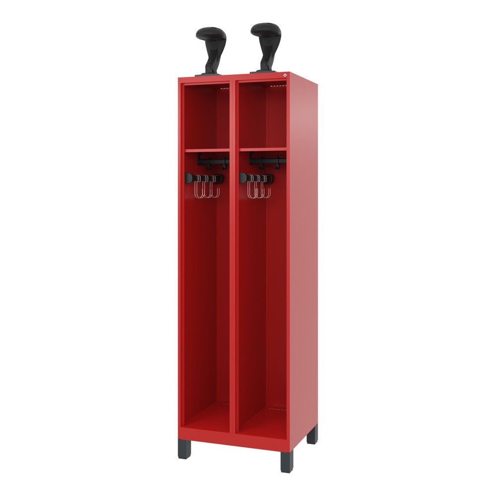 Illustration du produit: C+P Vestiaire pompier EXPERT, pieds, 2 compartiments, HxlxP 1 850 x 600 x 500 mm, rouge feu, avec support de casque