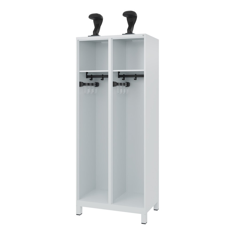 Illustration du produit: C+P Vestiaire pompier EXPERT, pieds, 2 compartiments, HxlxP 1 850 x 800 x 500 mm, gris clair, avec support de casque