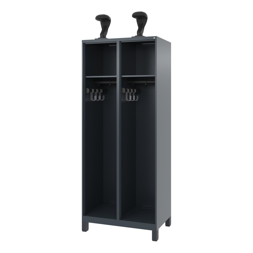 Illustration du produit: C+P Vestiaire pompier EXPERT, pieds, 2 compartiments, HxlxP 1 850 x 800 x 500 mm, gris anthracite, avec support de casque