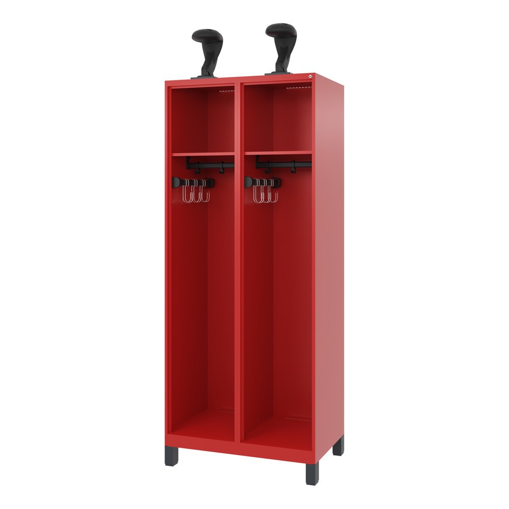 Illustration du produit: C+P Vestiaire pompier EXPERT, pieds, 2 compartiments, HxlxP 1 850 x 800 x 500 mm, rouge feu, avec support de casque