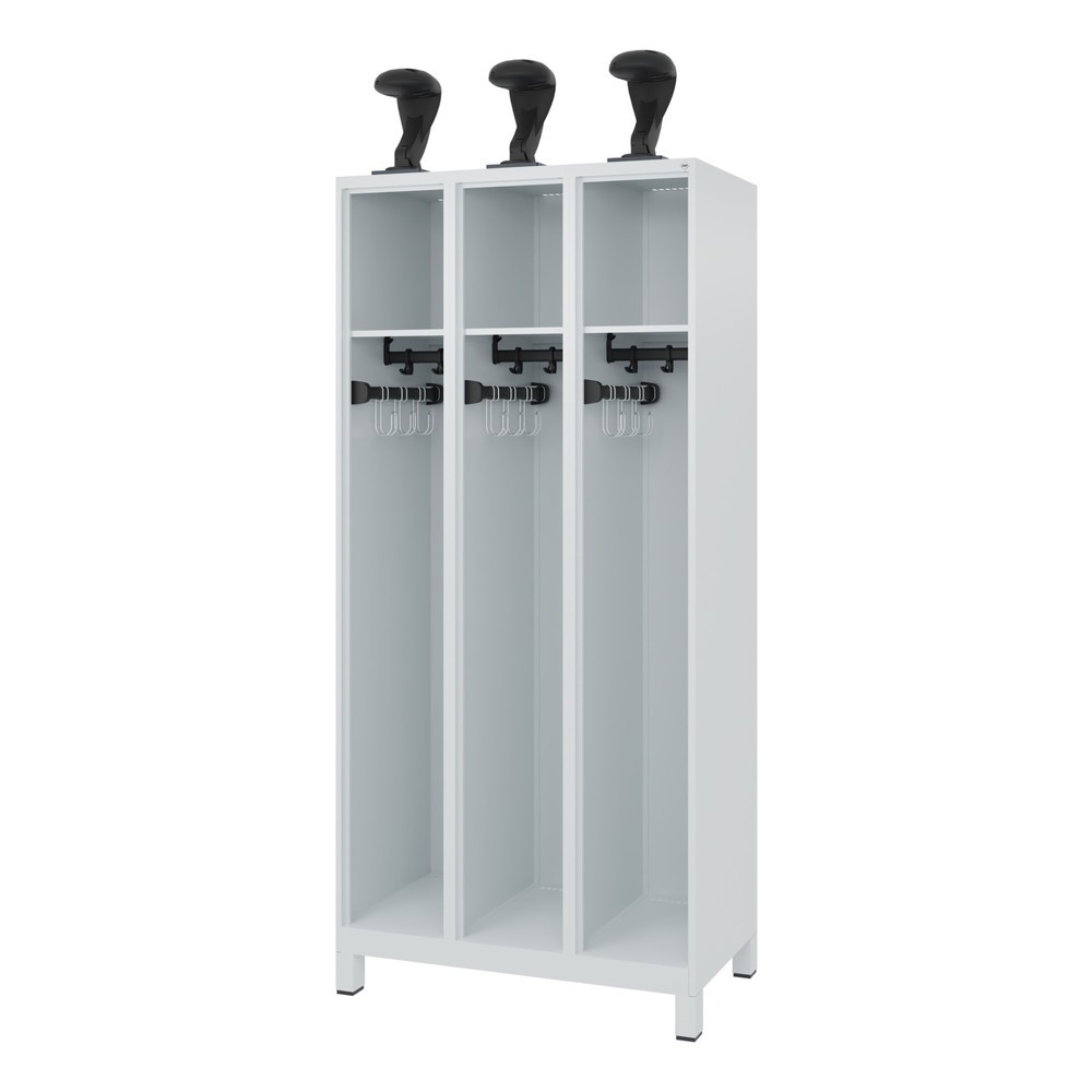 Illustration du produit: C+P Vestiaire pompier EXPERT, pieds, 3 compartiments, HxlxP 1 850 x 900 x 500 mm, gris clair, avec support de casque