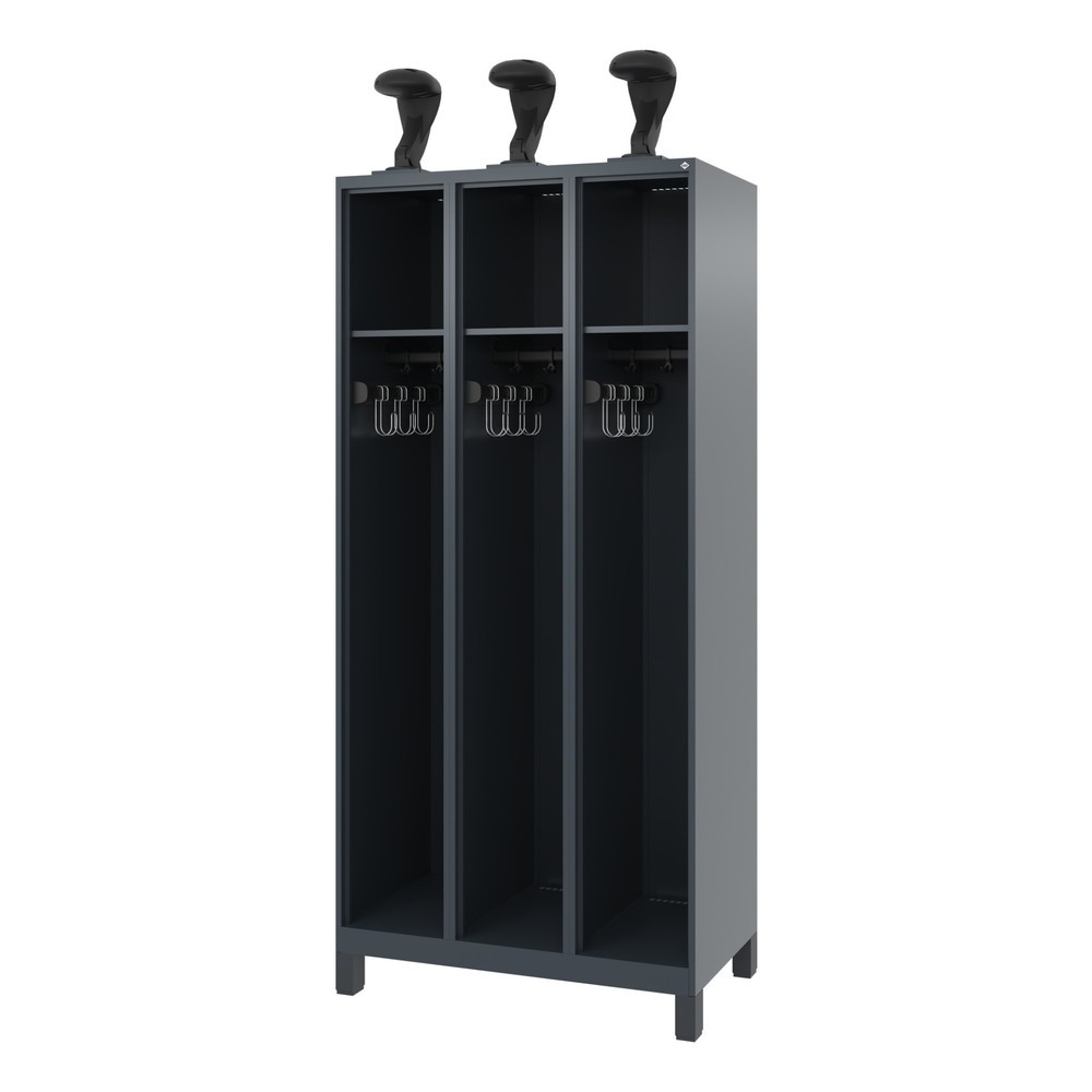 Illustration du produit: C+P Vestiaire pompier EXPERT, pieds, 3 compartiments, HxlxP 1 850 x 900 x 500 mm, gris anthracite, avec support de casque