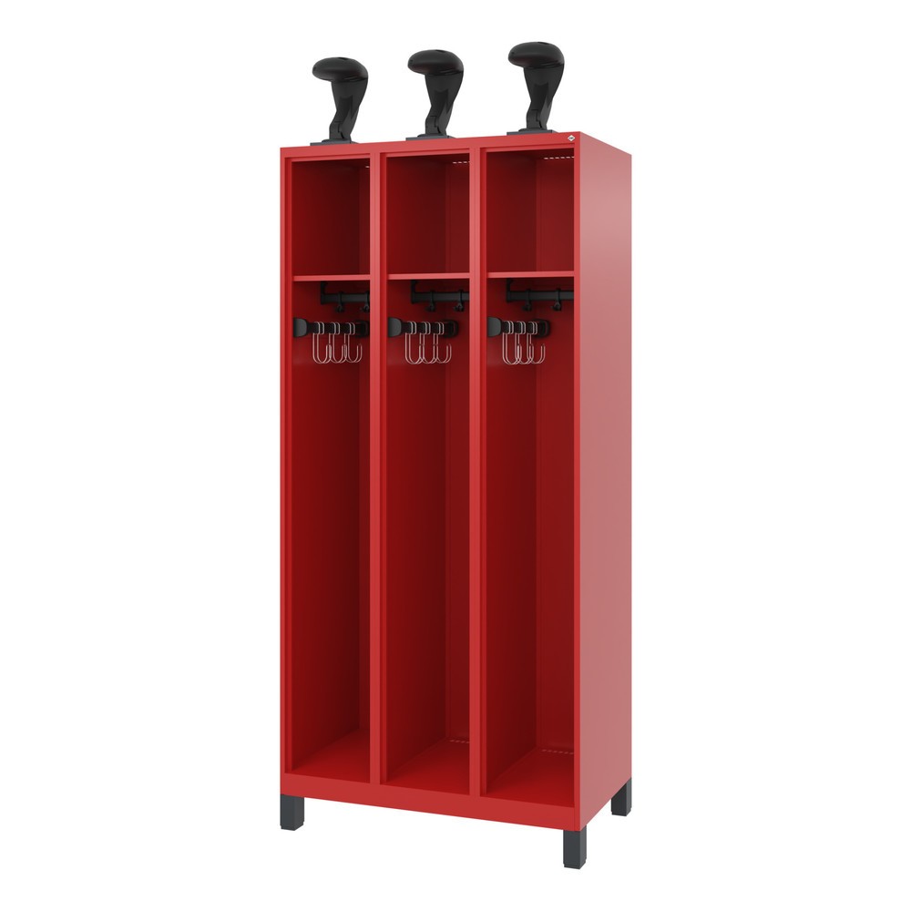 Illustration du produit: C+P Vestiaire pompier EXPERT, pieds, 3 compartiments, HxlxP 1 850 x 900 x 500 mm, rouge feu, avec support de casque