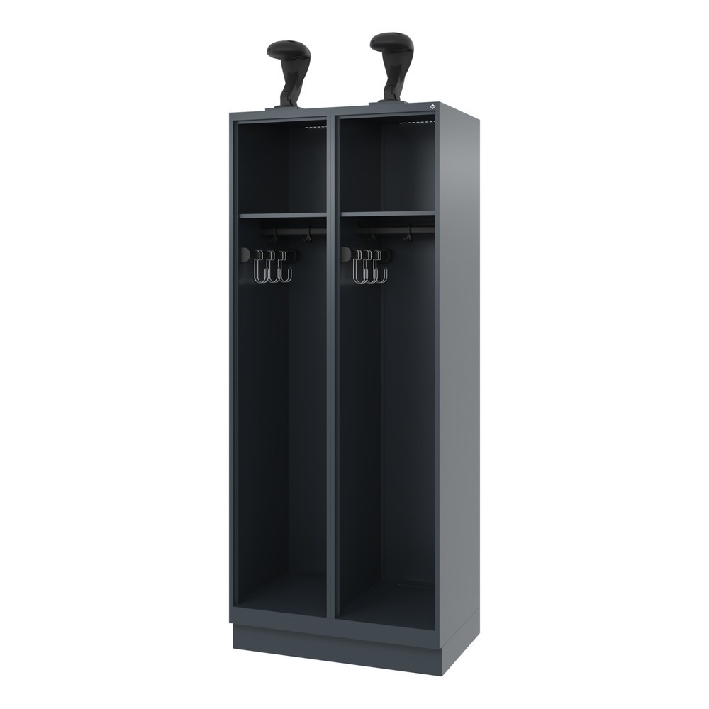 Illustration du produit: C+P Vestiaire pompier EXPERT, socle, 2 compartiments, HxlxP 1 850 x 800 x 500 mm, gris anthracite, avec support de casque