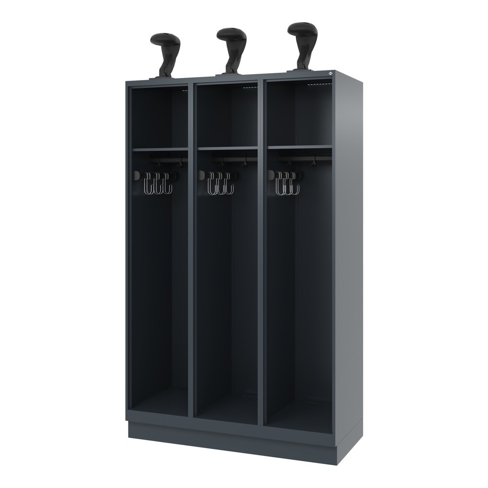 Illustration du produit: C+P Vestiaire pompier EXPERT, socle, 3 compartiments, HxlxP 1 850 x 1 200 x 500 mm, gris anthracite, avec support de casque