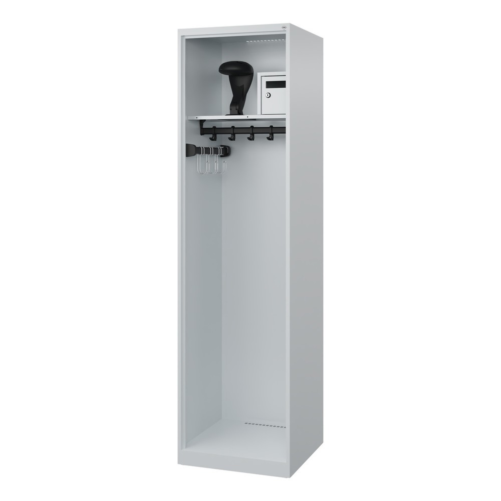 Illustration du produit: C+P Vestiaire pompier FLEXO, patins, 1 compartiment, HxlxP 1 850 x 500 x 500 mm, gris clair, avec support de casque