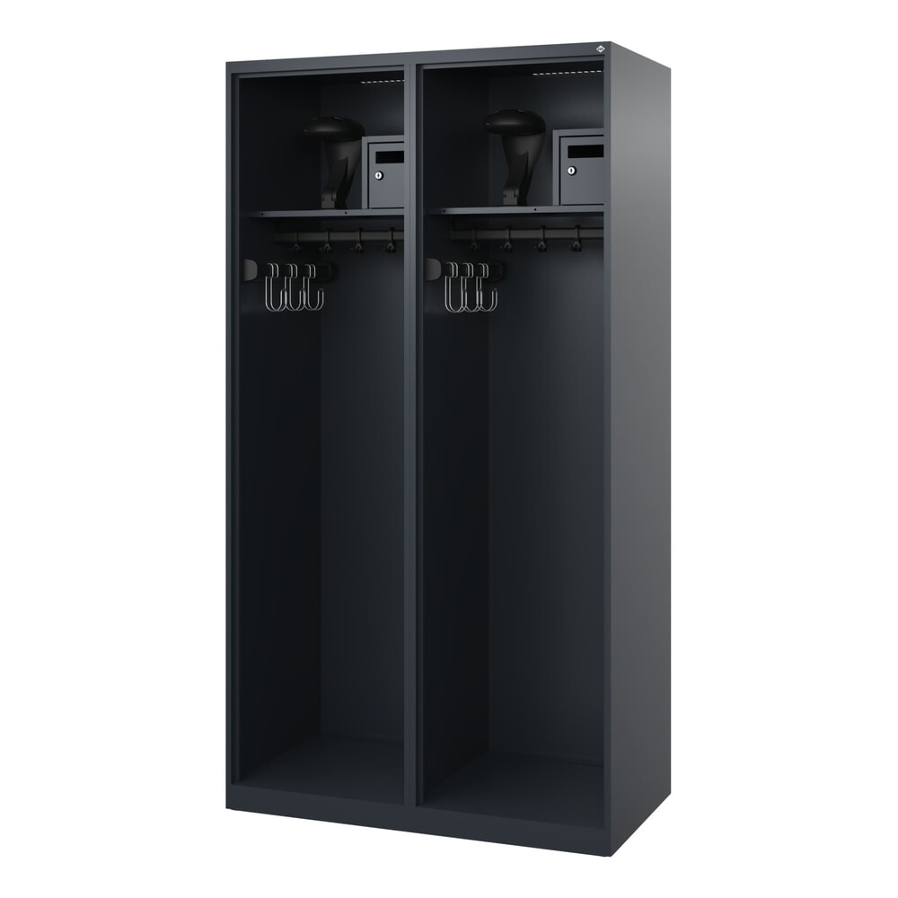 Illustration du produit: C+P Vestiaire pompier FLEXO, patins, 2 compartiments, HxlxP 1 850 x 1 000 x 500 mm, gris anthracite, avec support de casque