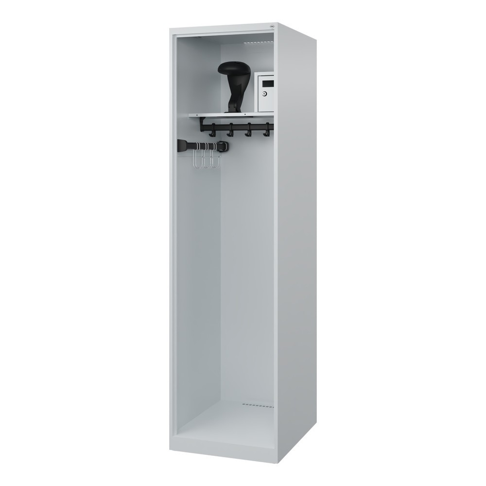 Illustration du produit: C+P Vestiaire pompier FLEXO, patins, 1 compartiment, HxlxP 1 850 x 500 x 600 mm, gris clair, avec support de casque