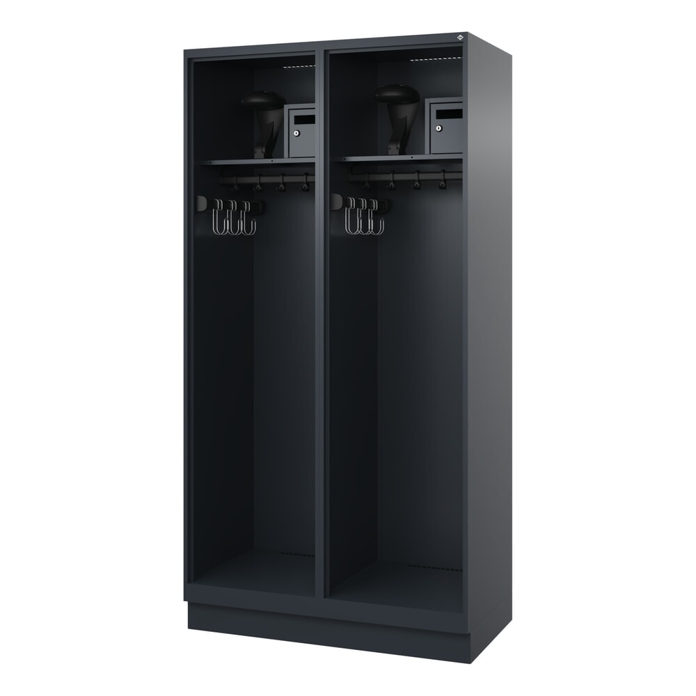 Illustration du produit: C+P Vestiaire pompier FLEXO, socle, 2 compartiments, HxlxP 1 850 x 1 000 x 500 mm, gris anthracite, avec support de casque