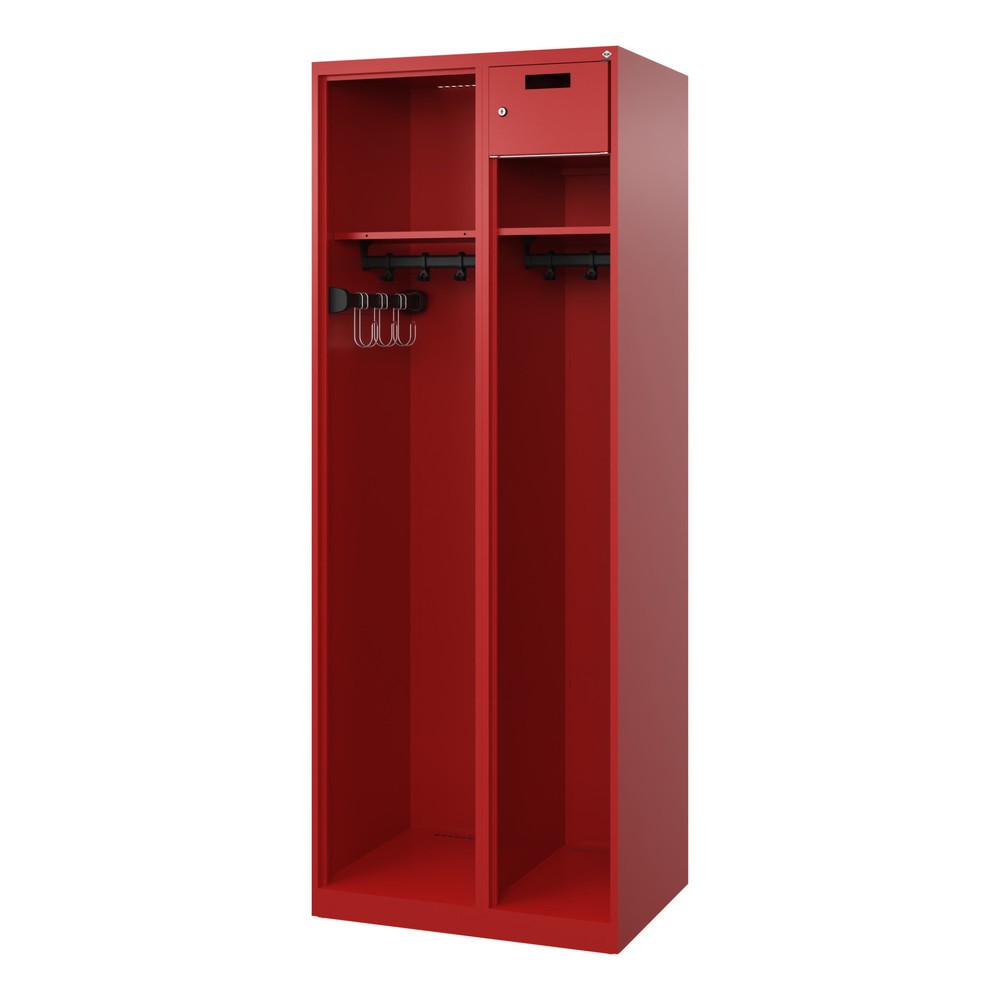 N° de l'image du produit 4 : C+P Vestiaire pompier KOMBI Open, patins, 1 compartiment, HxlxP 1 850 x 700 x 500 mm, rouge feu