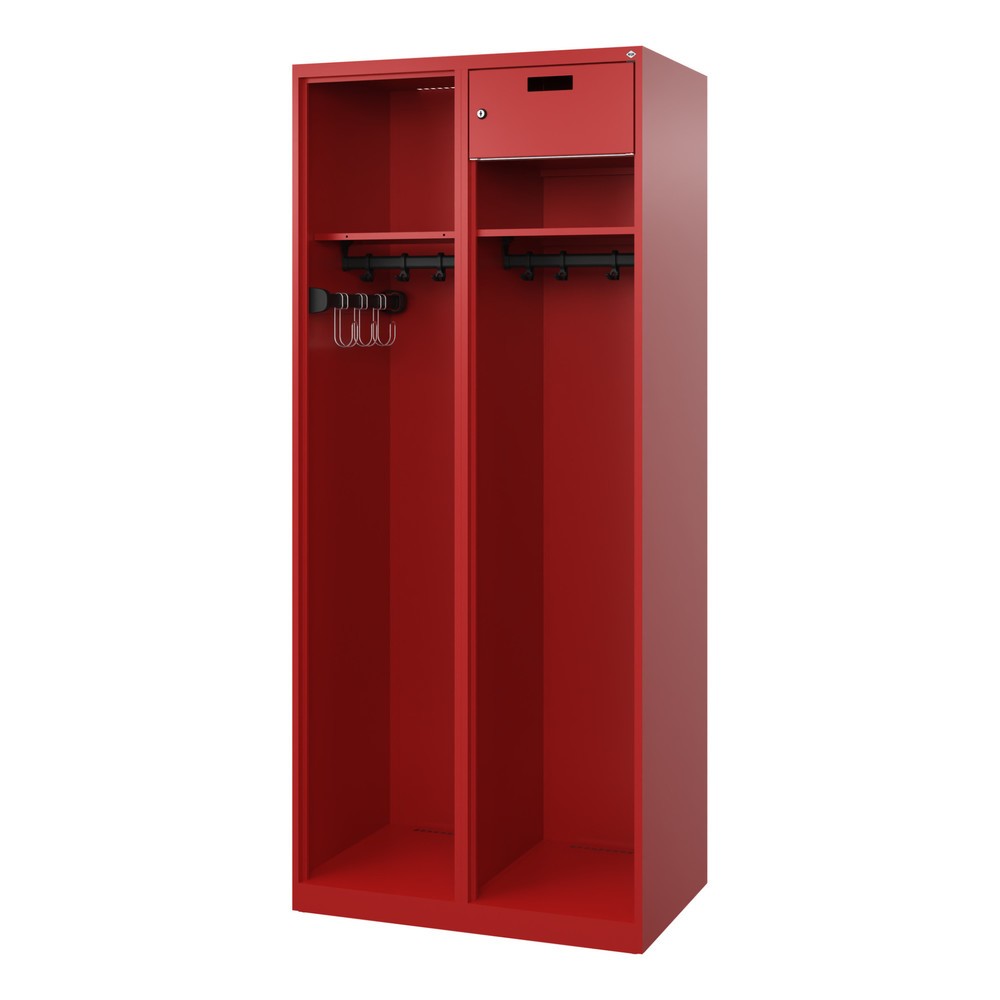 N° de l'image du produit 4 : C+P Vestiaire pompier KOMBI Open, patins, 1 compartiment, HxlxP 1 850 x 800 x 500 mm, rouge feu