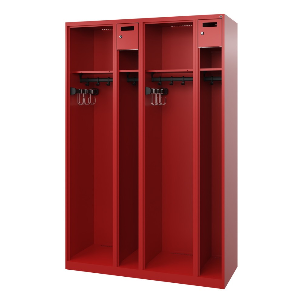N° de l'image du produit 4 : C+P Vestiaire pompier KOMBI Open, patins, 2 compartiments, HxlxP 1 850 x 1 200 x 500 mm, rouge feu