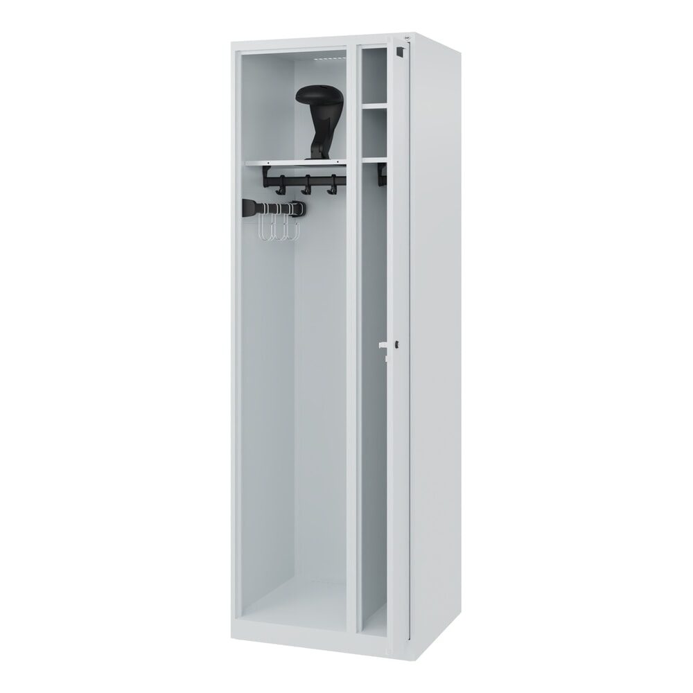 Illustration du produit: C+P Vestiaire pompier KOMBI, patins, 1 compartiment, HxlxP 1 850 x 600 x 500 mm, gris clair, avec support de casque
