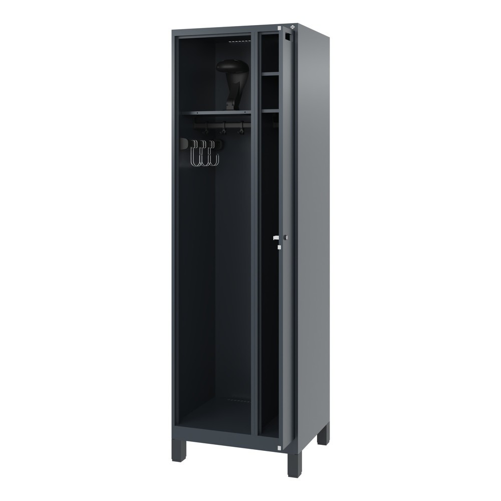 Illustration du produit: C+P Vestiaire pompier KOMBI, pieds, 1 compartiment, HxlxP 1 850 x 600 x 500 mm, gris anthracite, avec support de casque