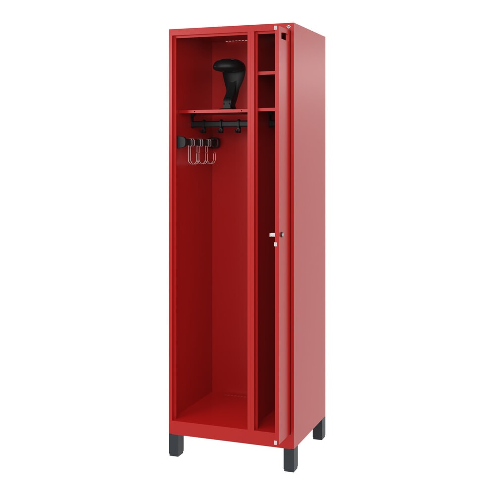 Illustration du produit: C+P Vestiaire pompier KOMBI, pieds, 1 compartiment, HxlxP 1 850 x 600 x 500 mm, rouge feu, avec support de casque