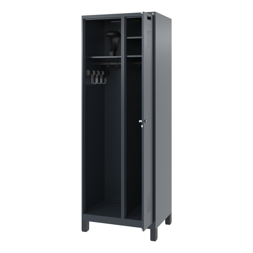 Illustration du produit: C+P Vestiaire pompier KOMBI, pieds, 1 compartiment, HxlxP 1 850 x 700 x 500 mm, gris anthracite, avec support de casque
