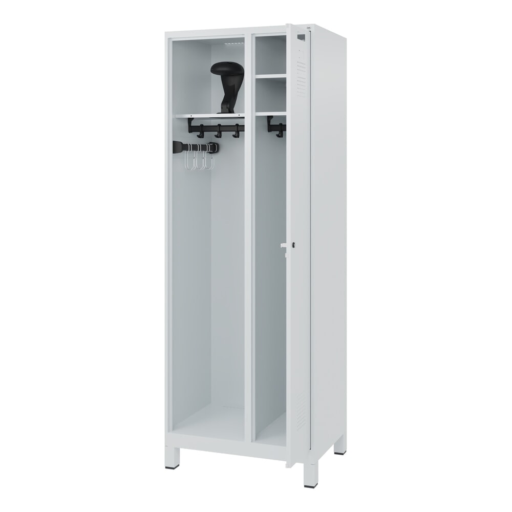 Illustration du produit: C+P Vestiaire pompier KOMBI, pieds, 1 compartiment, HxlxP 1 850 x 700 x 500 mm, gris clair, avec support de casque