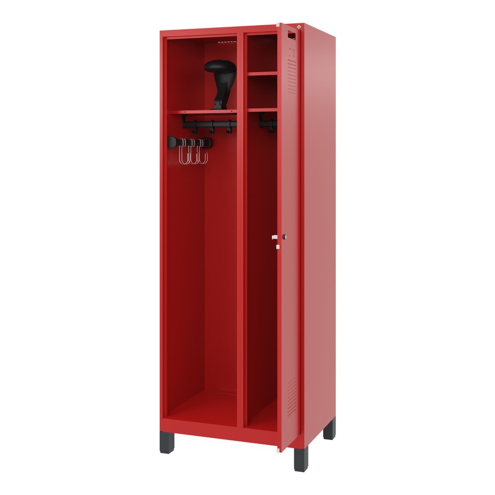 Illustration du produit: C+P Vestiaire pompier KOMBI, pieds, 1 compartiment, HxlxP 1 850 x 700 x 500 mm, rouge feu, avec support de casque