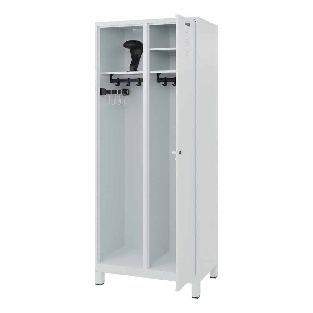 Illustration du produit: C+P Vestiaire pompier KOMBI, pieds, 1 compartiment, HxlxP 1 850 x 800 x 500 mm, gris clair, avec support de casque