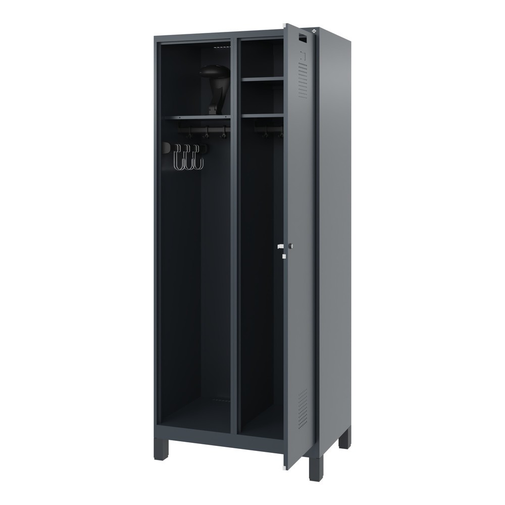 Illustration du produit: C+P Vestiaire pompier KOMBI, pieds, 1 compartiment, HxlxP 1 850 x 800 x 500 mm, gris anthracite, avec support de casque