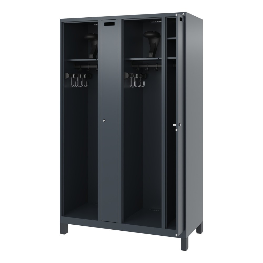 Illustration du produit: C+P Vestiaire pompier KOMBI, pieds, 2 compartiments, HxlxP 1 850 x 1 200 x 500 mm, gris anthracite, avec support de casque